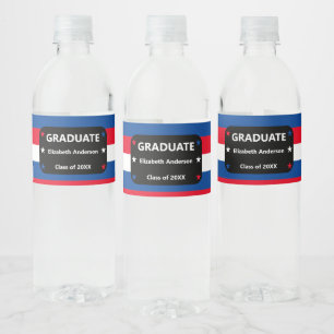 Étiquette Pour Bouteilles D'eau Étoiles et rayures patriotiques Graduation