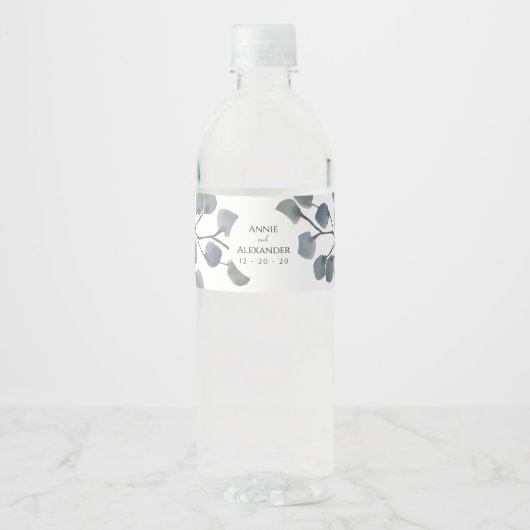 Étiquette Pour Bouteilles D'eau Eucalyptus Vert Aquarelle botanique (Devant)