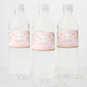 Étiquette Pour Bouteilles D'eau Faveur florale d'anniversaire de lapin d'or Girly