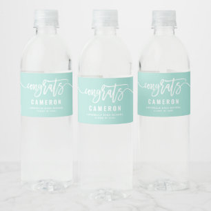 Étiquette Pour Bouteilles D'eau Félicitations Calligraphie Aqua Blue Graduation