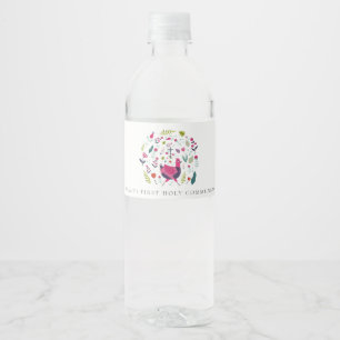 Étiquette Pour Bouteilles D'eau Ferme folk Floral Birdie Première communion sainte