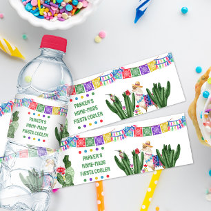 Étiquette Pour Bouteilles D'eau Fête avec guirlande de papier découpé et cactus