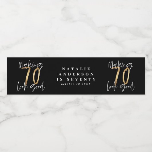 Étiquette Pour Bouteilles D'eau Fête d'anniversaire de 70 ans en or (Étiquettes simples)