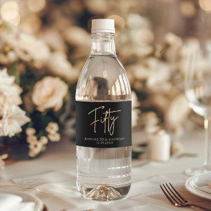 Étiquette Pour Bouteilles D'eau Fête d'anniversaire des 50 ans Black & Gold