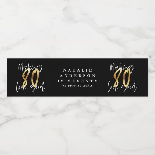 Étiquette Pour Bouteilles D'eau Fête d'anniversaire d'or pour 80 ans (Étiquettes simples)
