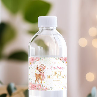 Étiquette Pour Bouteilles D'eau Fête d'anniversaire hivernale Cerf Mignon Fleurs R