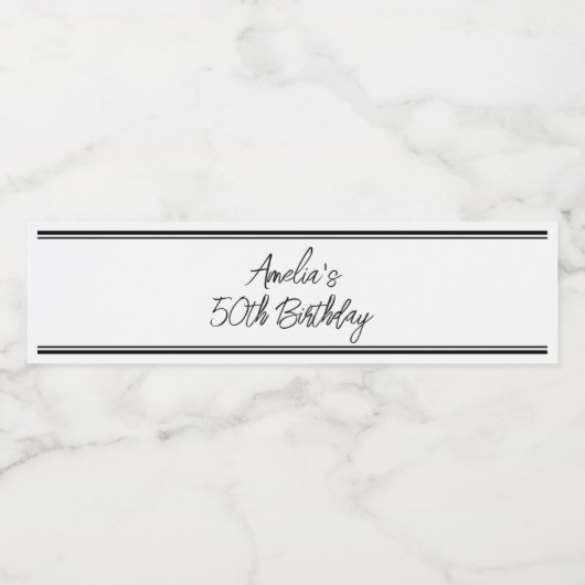 Étiquette Pour Bouteilles D'eau Fête d'anniversaire moderne blanche et noire (Étiquettes simples)