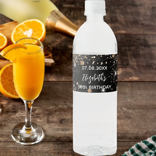 Étiquette Pour Bouteilles D'eau Fête d'anniversaire noir et or paillettes