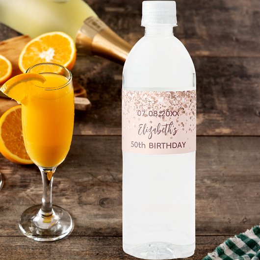 Étiquette Pour Bouteilles D'eau Fête d'anniversaire rose or rougit éclaboussures