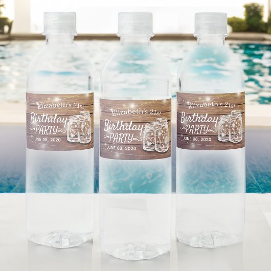 Étiquette Pour Bouteilles D'eau Fête d'anniversaire Rustic Wood Mason Jar String l