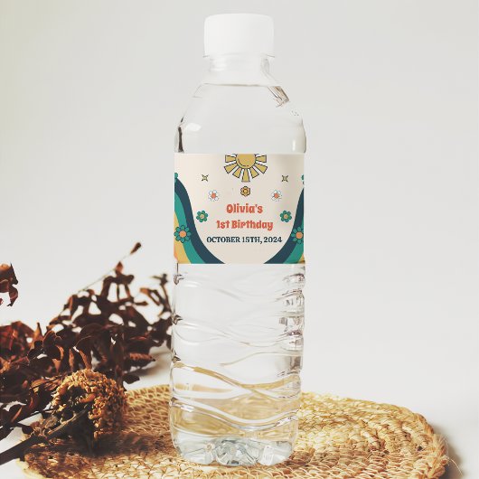 Étiquette Pour Bouteilles D'eau Fête d'anniversaire super Retro Rainbow