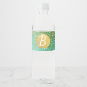 Étiquette Pour Bouteilles D'eau Fête d'anniversaire turquoise et or scintillant en