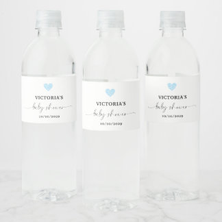 Étiquette Pour Bouteilles D'eau Fête de Baby Shower Cœur Bleu 