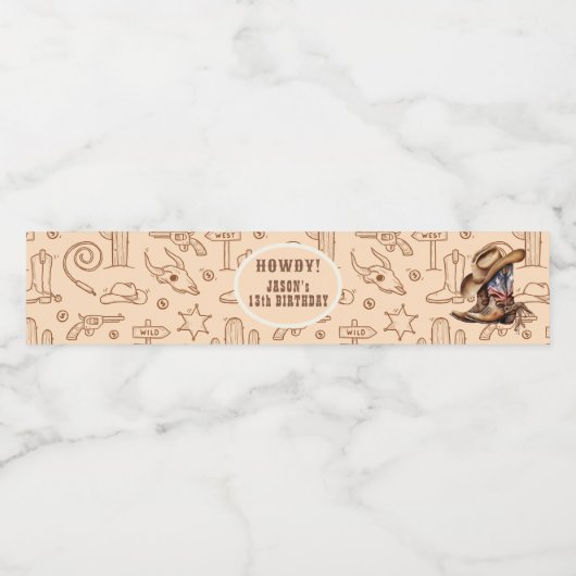Étiquette Pour Bouteilles D'eau Fête de cowboy Wild West (Étiquettes simples)