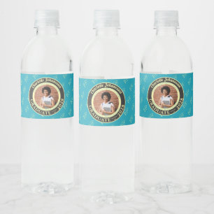 Étiquette Pour Bouteilles D'eau Fête de fin d'études moderne avec photo turquoise