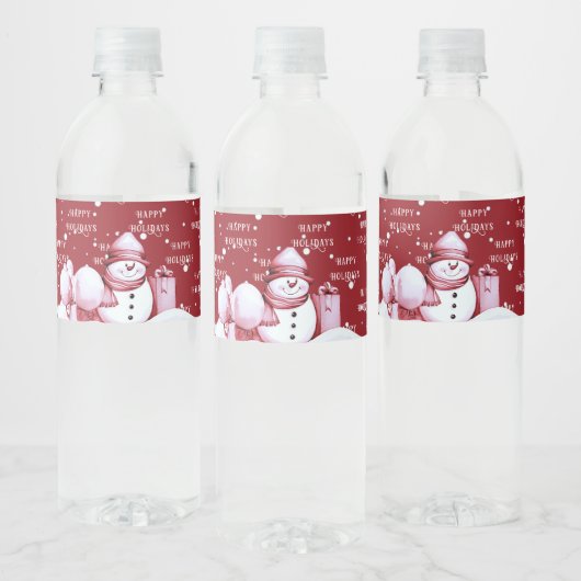 Étiquette Pour Bouteilles D'eau Fête de Noël Red Snowman (Bouteilles)