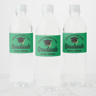 Étiquette Pour Bouteilles D'eau Fête de remise de diplômes personnalisée verte et