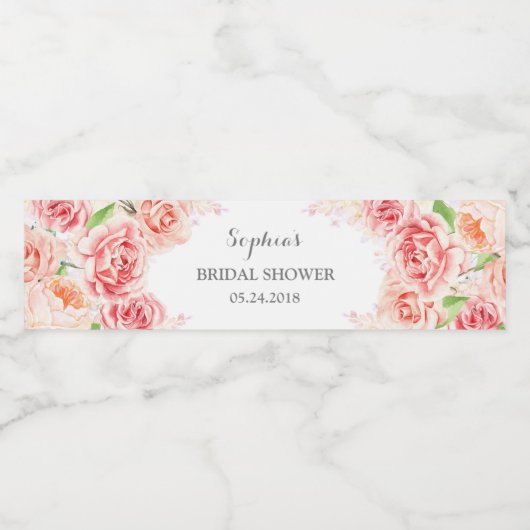 Étiquette Pour Bouteilles D'eau Fête des mariées d'aquarelle rose blanc (Étiquettes simples)