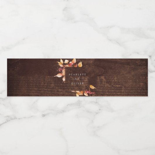 Étiquette Pour Bouteilles D'eau Feuilles automnales | Mariage en bois Brown rustiq (Étiquettes simples)