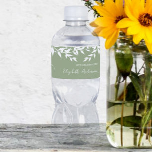 Étiquette Pour Bouteilles D'eau Feuilles Botaniques Vert Sauge Mariage