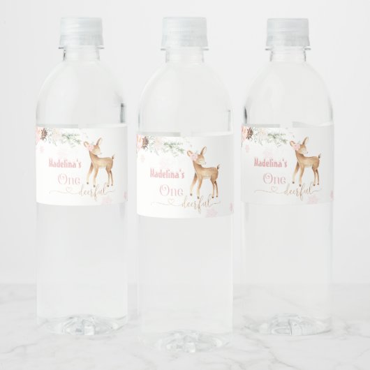 Étiquette Pour Bouteilles D'eau fille de cerf rose pâle premier anniversaire un (Bouteilles)