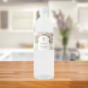 Étiquette Pour Bouteilles D'eau Fille de confirmation Fleurs roses Arche Croix