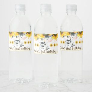 Étiquette Pour Bouteilles D'eau Fille de vache et tournesol fille anniversaire bou