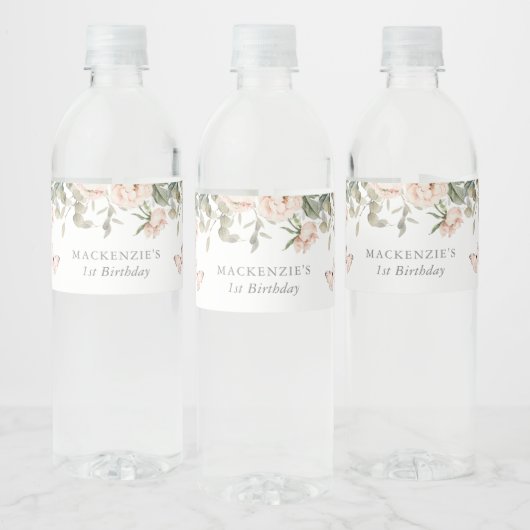 Étiquette Pour Bouteilles D'eau Fille papillon rose floral fête d'anniversaire (Bouteilles)
