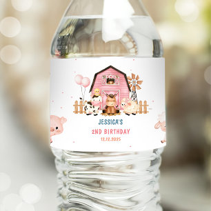 Étiquette Pour Bouteilles D'eau Fille rose Animaux de ferme Anniversaire