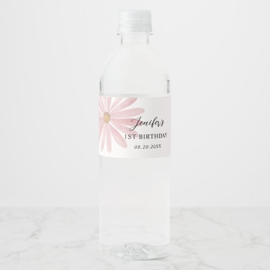 Étiquette Pour Bouteilles D'eau Fille rose Daisy Première fête d'anniversaire (Devant)
