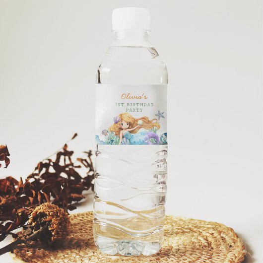 Étiquette Pour Bouteilles D'eau Fille Sirène 1ère fête d'anniversaire