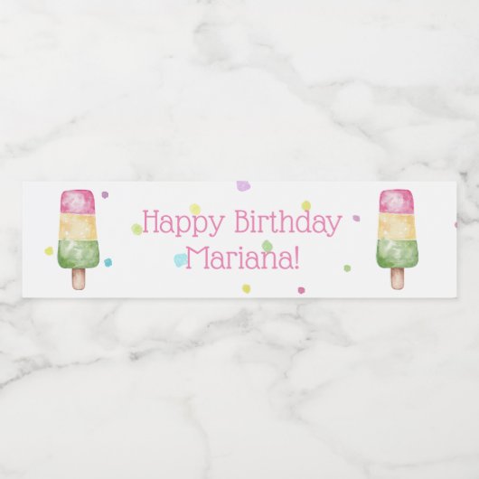 Étiquette Pour Bouteilles D'eau Filles roses Popsicle fête d'anniversaire (Étiquettes simples)