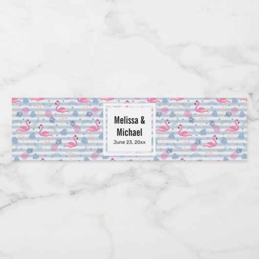 Étiquette Pour Bouteilles D'eau Flamant rose Whimsical et Mariage Motif ananas (Étiquettes simples)
