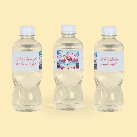 Étiquette Pour Bouteilles D'eau Flamingle Beach Anniversaire Bash Commémoratif