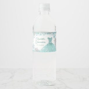 Étiquette Pour Bouteilles D'eau Fléau de neige turquoise hiver vert Quinceañera