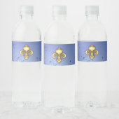 Étiquette Pour Bouteilles D'eau Fleur de lis dorée sur fond bleu (Bouteilles)