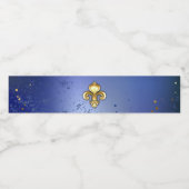 Étiquette Pour Bouteilles D'eau Fleur de lis dorée sur fond bleu (Étiquettes simples)