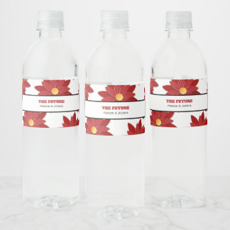 Étiquette Pour Bouteilles D'eau Fleur géométrique rouge et or