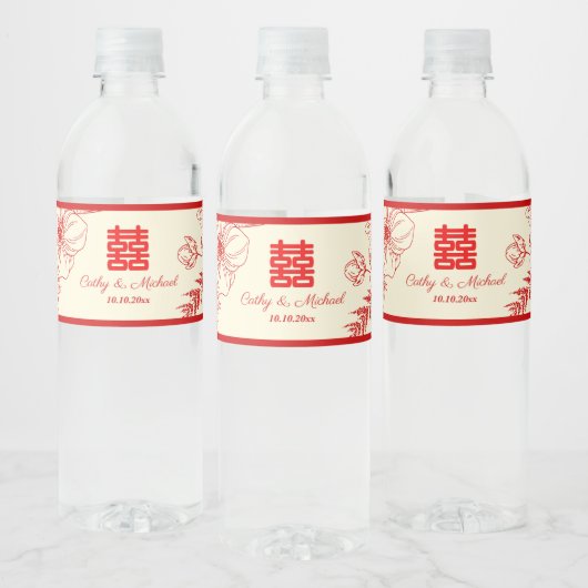 Étiquette Pour Bouteilles D'eau Fleur orientale mariage rouge (Bouteilles)