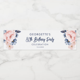 Étiquette Pour Bouteilles D'eau Fleur rose 80e anniversaire fête Script Célébratio