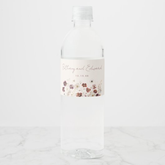 Étiquette Pour Bouteilles D'eau Fleur sauvage Automne Champ Beige Mariage (Devant)