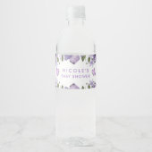 Étiquette Pour Bouteilles D'eau Fleur sauvage d'aquarelle aux papillons violets (Devant)