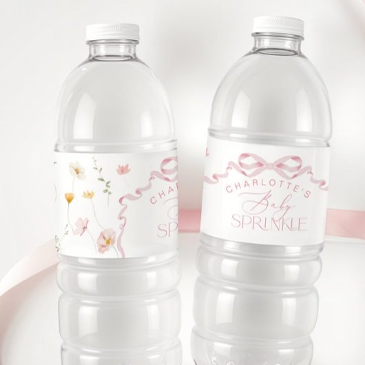 Étiquette Pour Bouteilles D'eau Fleur sauvage de bébé rose Bow arroser