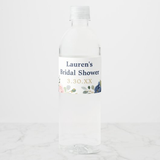 Étiquette Pour Bouteilles D'eau Fleurs aquarelles élégantes (Devant)