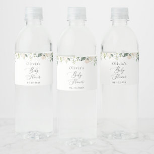 Étiquette Pour Bouteilles D'eau Fleurs blanches, Fleurs de crème, Boho, Baby showe