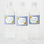 Étiquette Pour Bouteilles D'eau Fleurs de soleil Bleu En vichy Check BabyQ BBQ (Bouteilles)