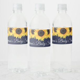 Étiquette Pour Bouteilles D'eau Fleurs de soleil rustiques Marine Baby shower bleu