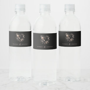 Étiquette Pour Bouteilles D'eau Fleurs d'or Roses modernes avec un Mariage de coeu