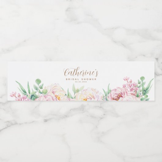 Étiquette Pour Bouteilles D'eau Fleurs Pastel Élégantes | FÊTE DES MARIÉES (Étiquettes simples)