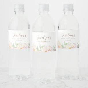 Étiquette Pour Bouteilles D'eau Fleurs Pastel Élégantes Première communion
